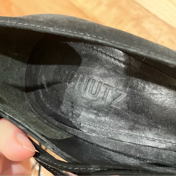 SCHUTZ Black Suede Lace Up Tassel Ankle Wrap Open Toe High Heel Yassu Sandals 10 - Picture 7 of 9